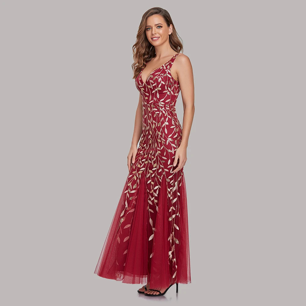 Vestido Cocktail Sem Mangas com Decote em V e Lantejoulas