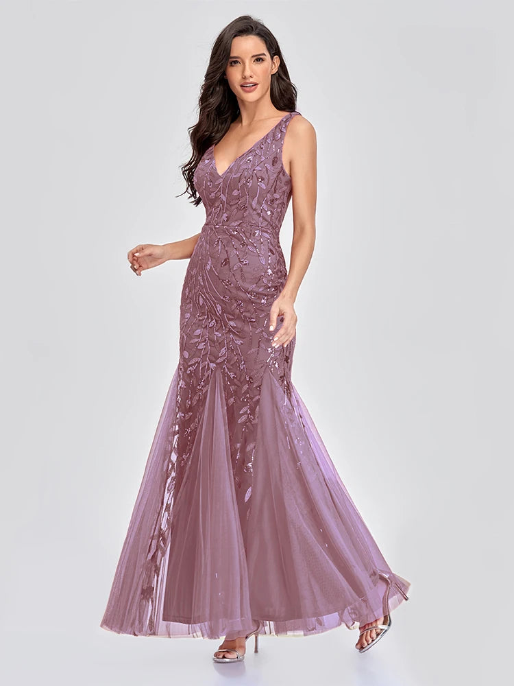 Vestido Cocktail Sem Mangas com Decote em V e Lantejoulas