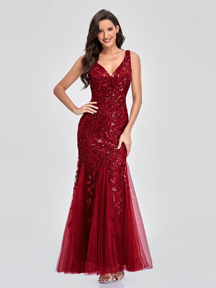 Vestido Cocktail Sem Mangas com Decote em V e Lantejoulas