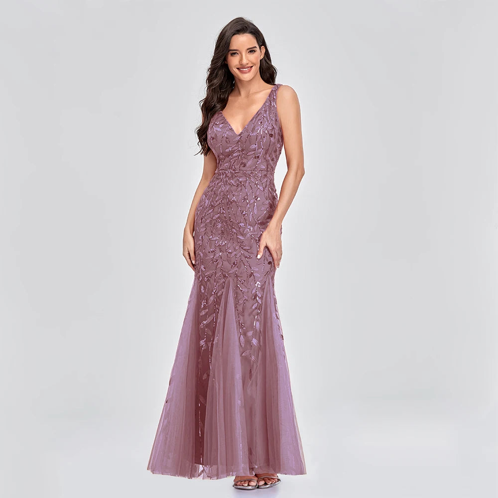 Vestido Cocktail Sem Mangas com Decote em V e Lantejoulas