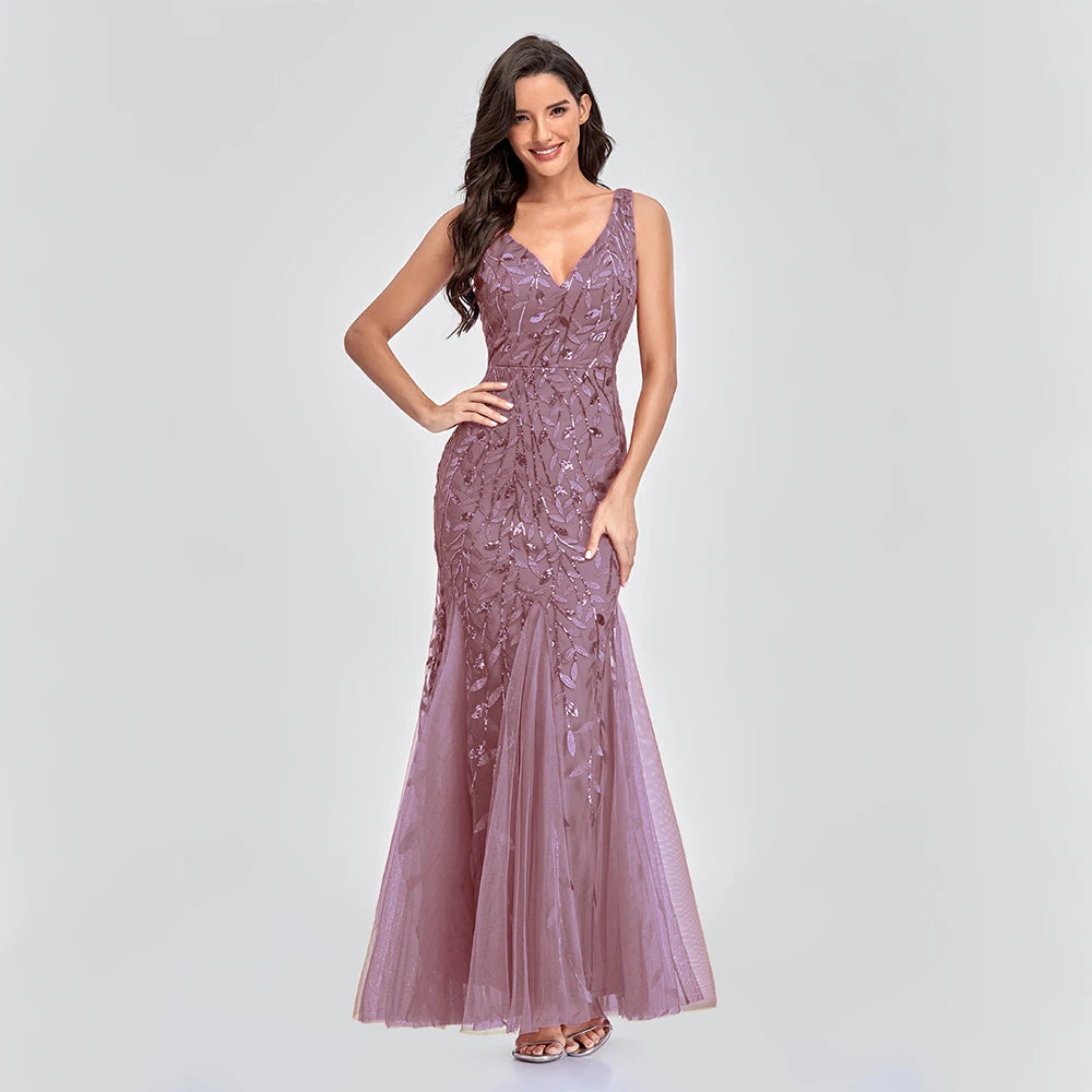 Vestido Cocktail Sem Mangas com Decote em V e Lantejoulas