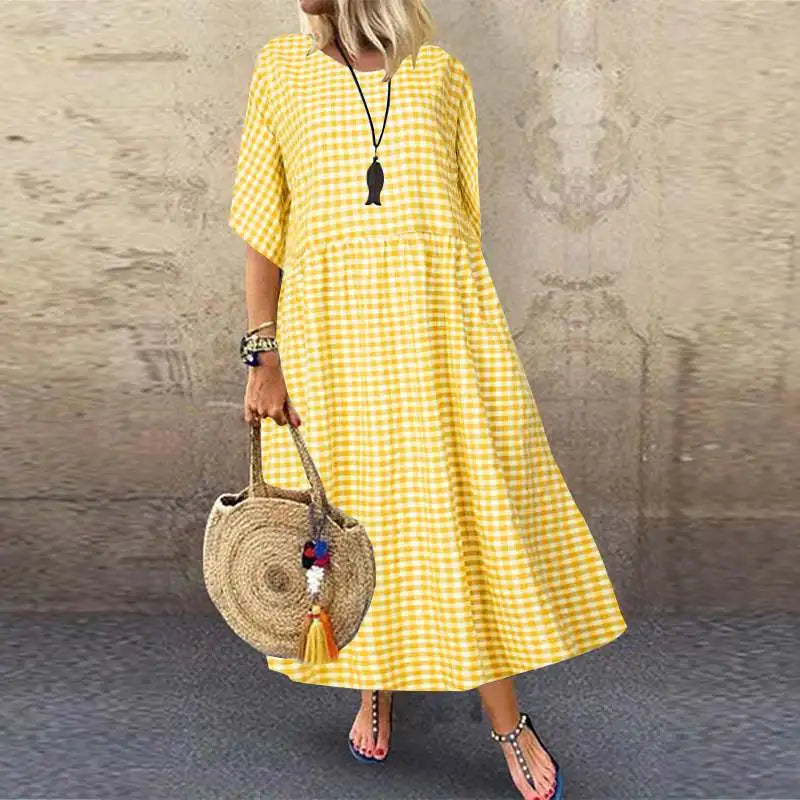 Túnica Feminina Xadrez Maxi Boêmio Casual