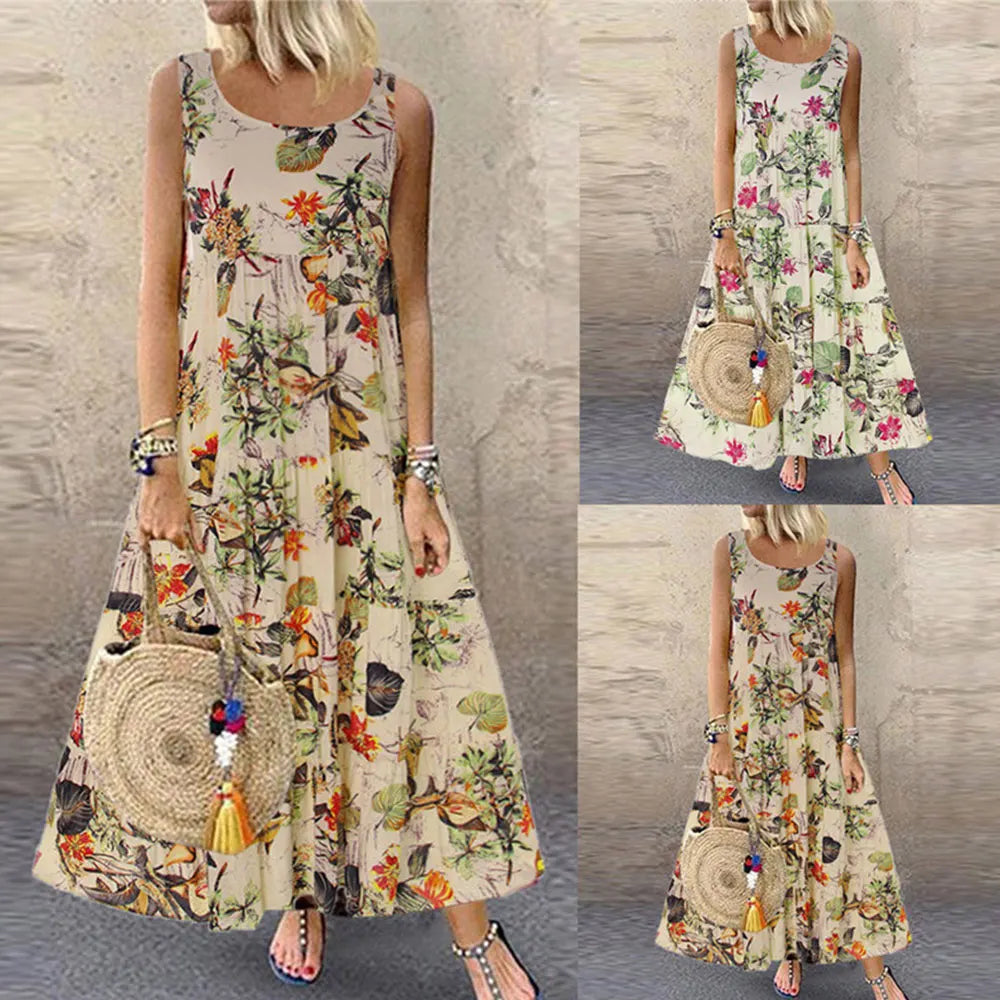 Vestido Maxi Boêmio Floral Feminino
