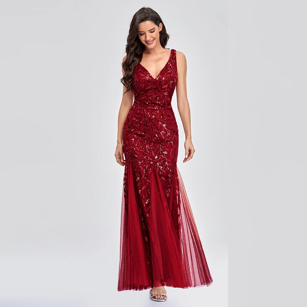 Vestido Cocktail Sem Mangas com Decote em V e Lantejoulas