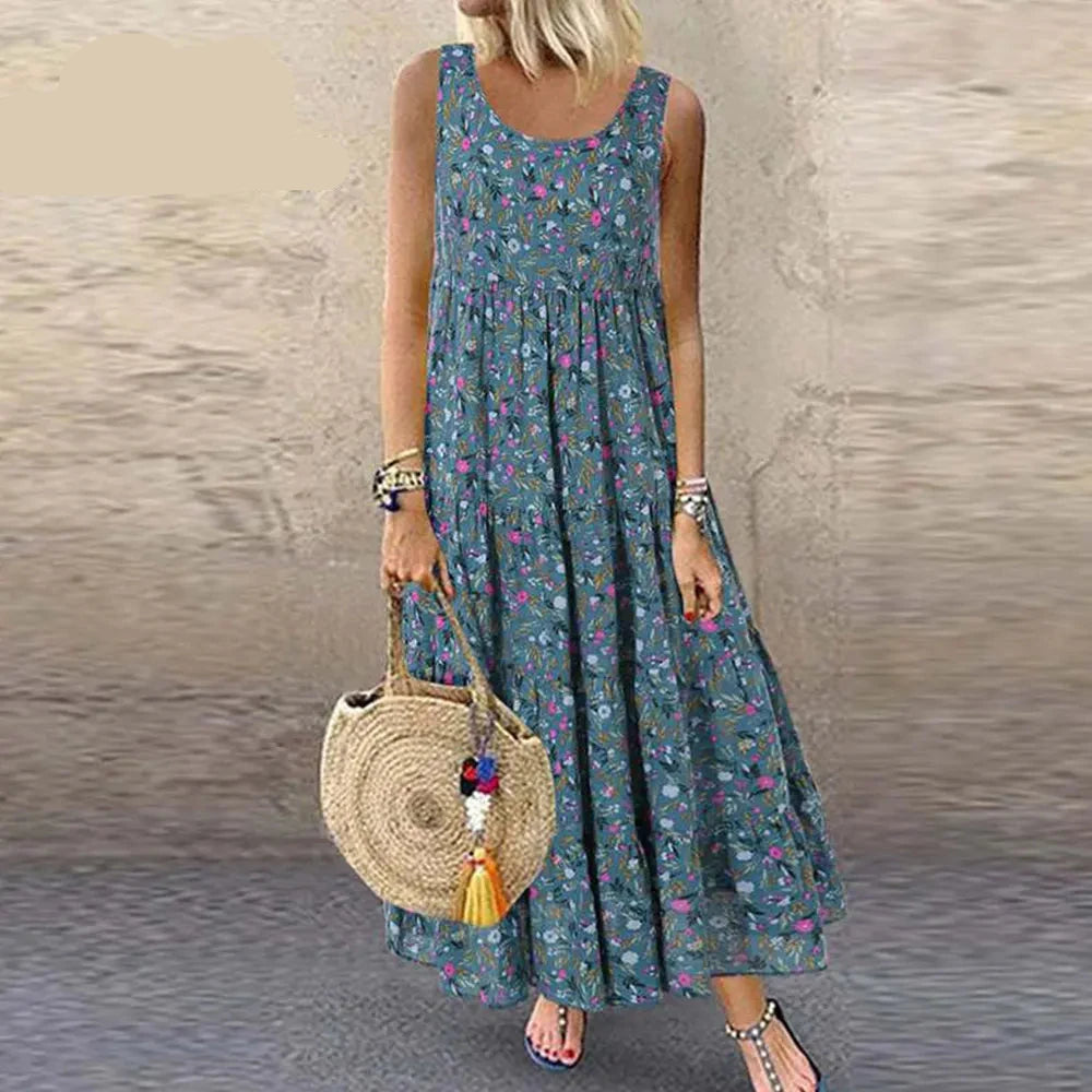 Vestido Maxi Boêmio Floral Feminino