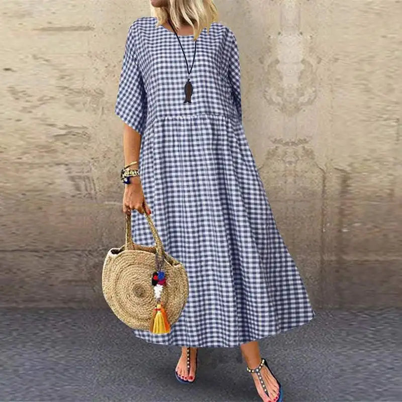 Túnica Feminina Xadrez Maxi Boêmio Casual