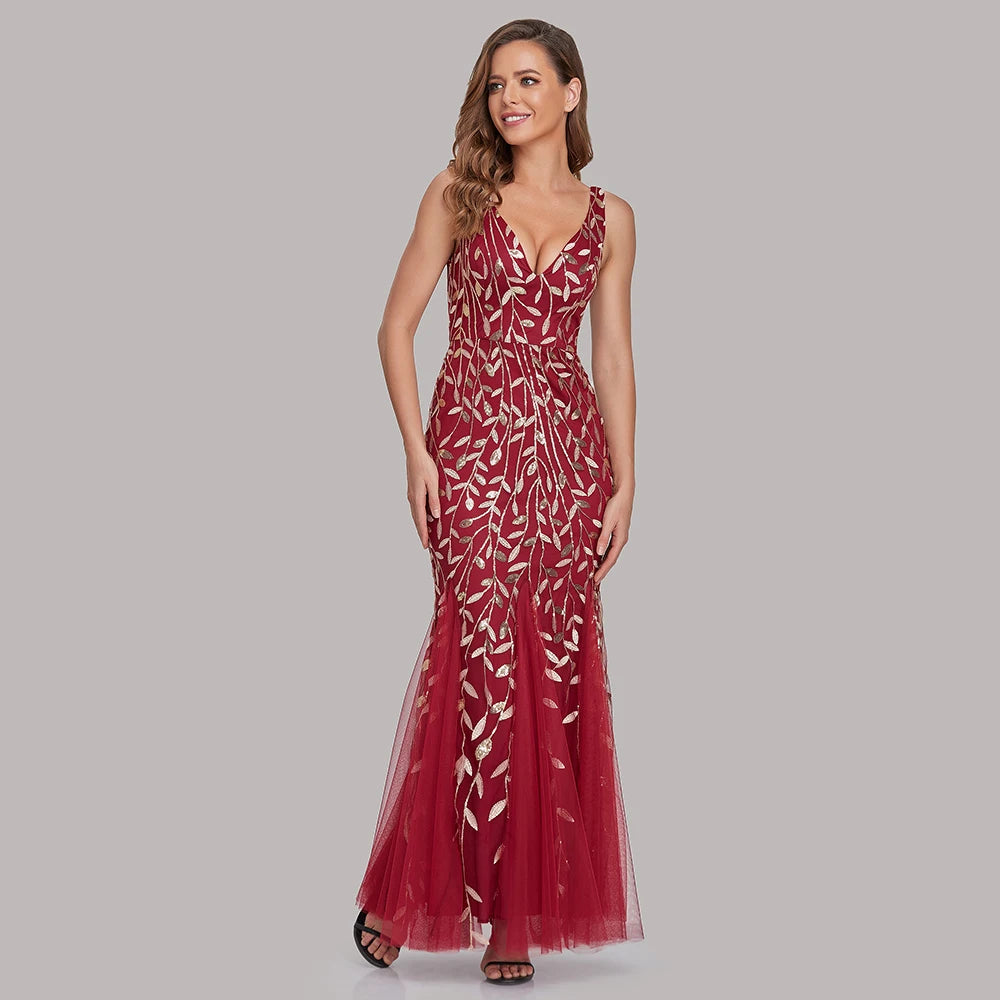Vestido Cocktail Sem Mangas com Decote em V e Lantejoulas