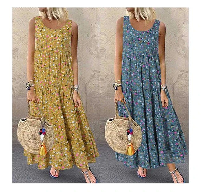 Vestido Maxi Boêmio Floral Feminino
