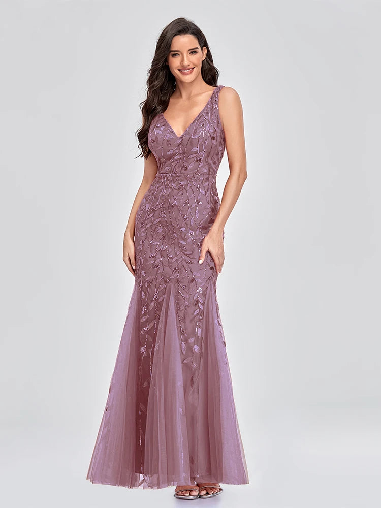 Vestido Cocktail Sem Mangas com Decote em V e Lantejoulas