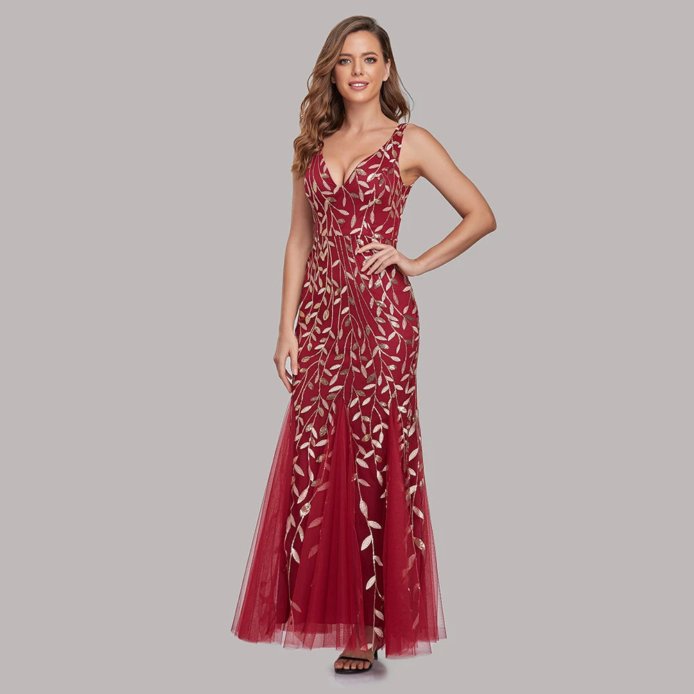 Vestido Cocktail Sem Mangas com Decote em V e Lantejoulas