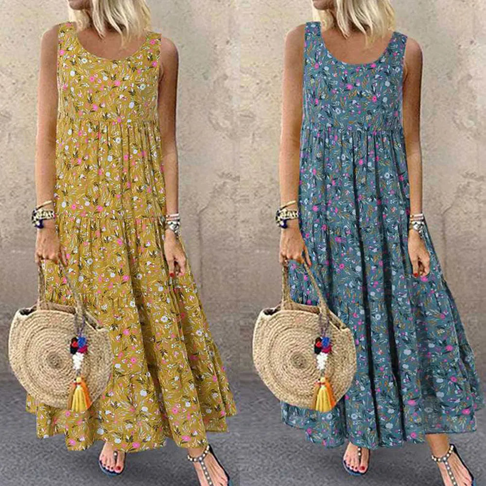 Vestido Maxi Boêmio Floral Feminino