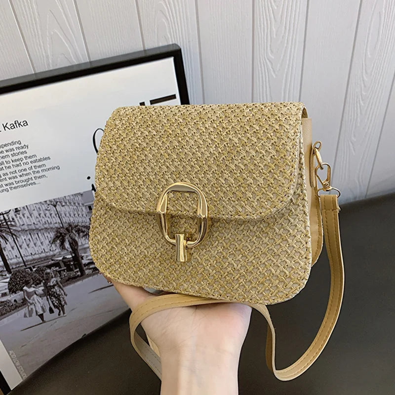 Bolsa de Palha Crossbody Estilosa para Praia