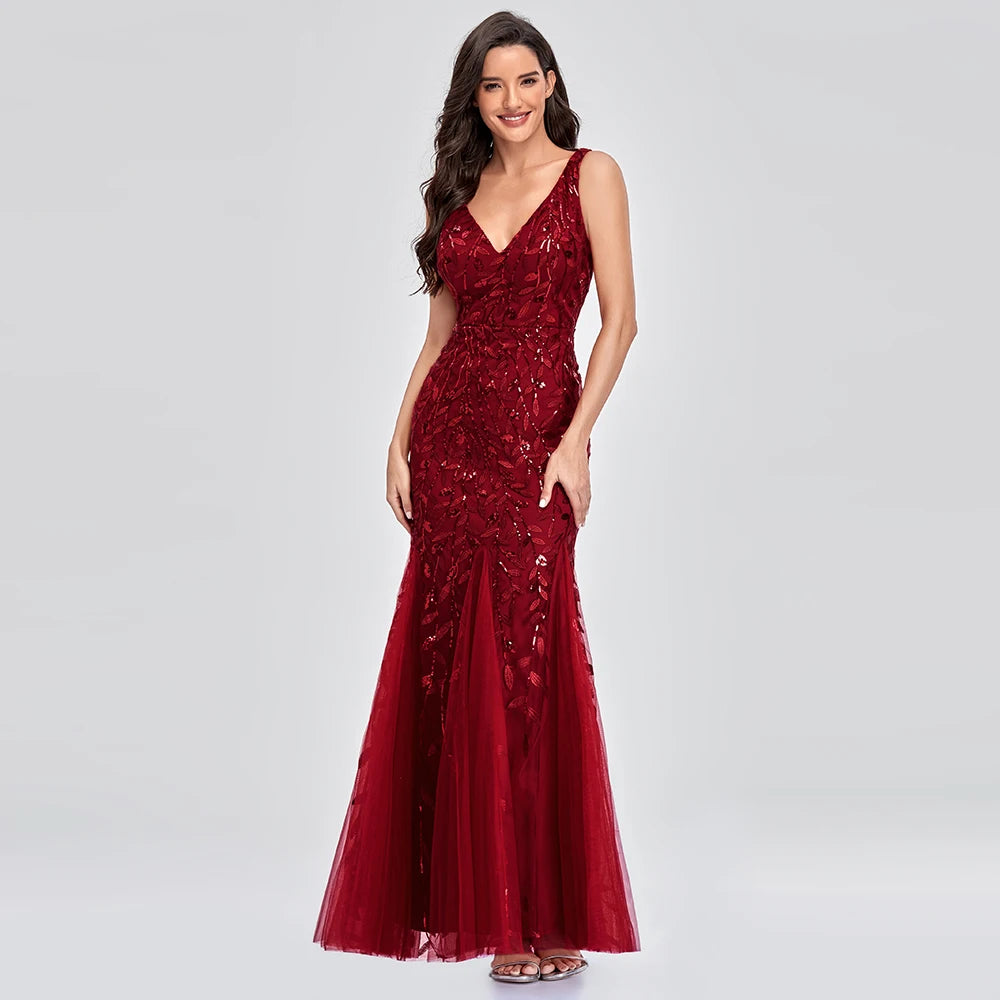 Vestido Cocktail Sem Mangas com Decote em V e Lantejoulas