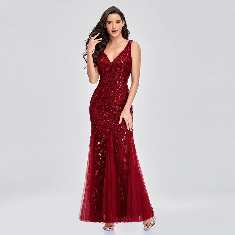 Vestido Cocktail Sem Mangas com Decote em V e Lantejoulas