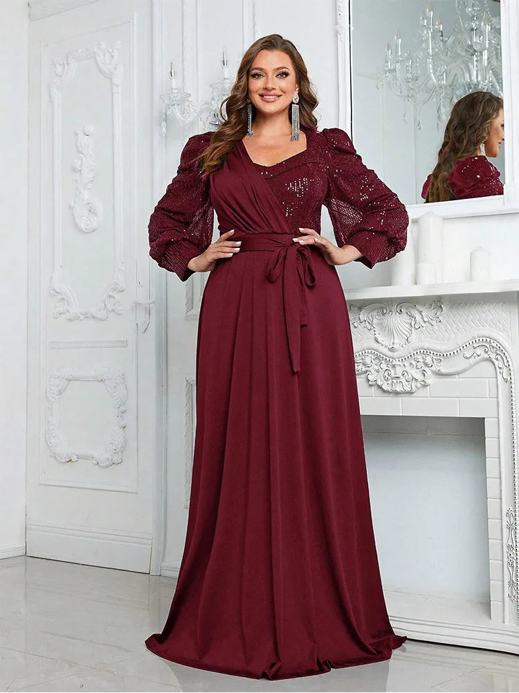 Vestido de Noite Feminino com Decote em V e Lantejoulas