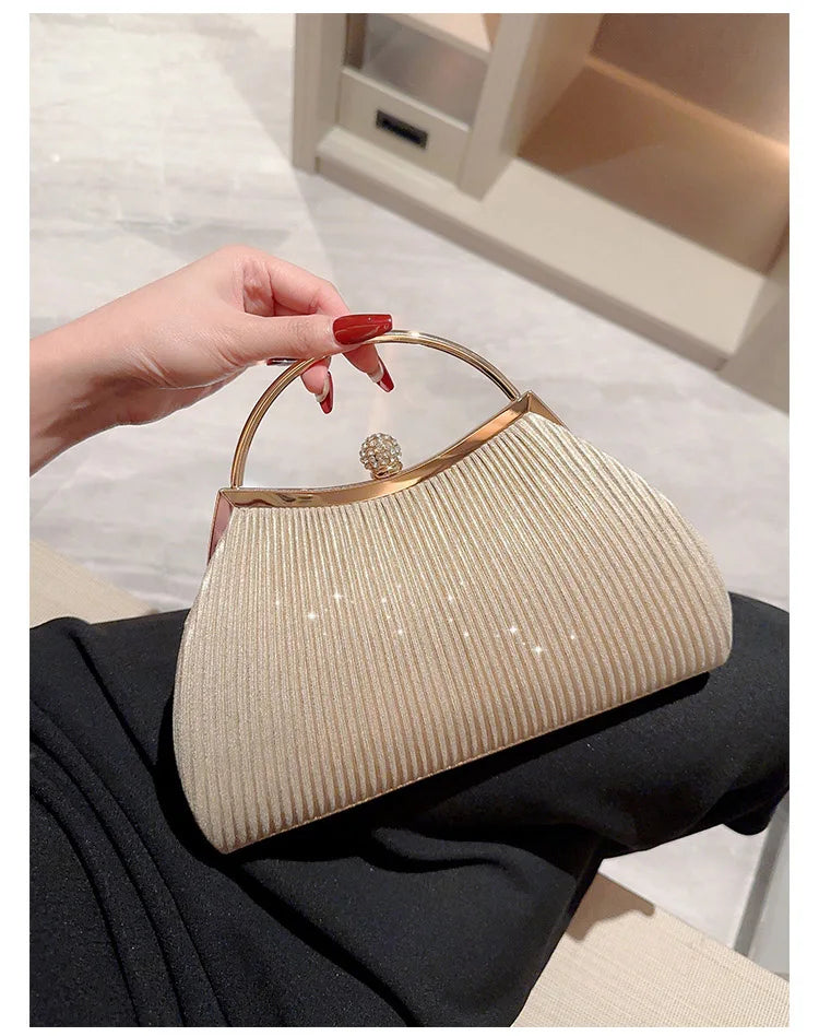 Bolsa de Noite Plissada Feminina com Glitter