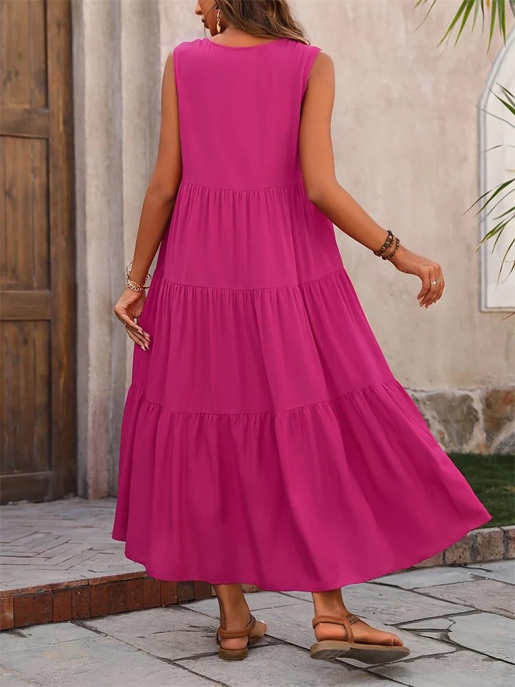Vestido Longo Feminino Amarelo com Decote em V