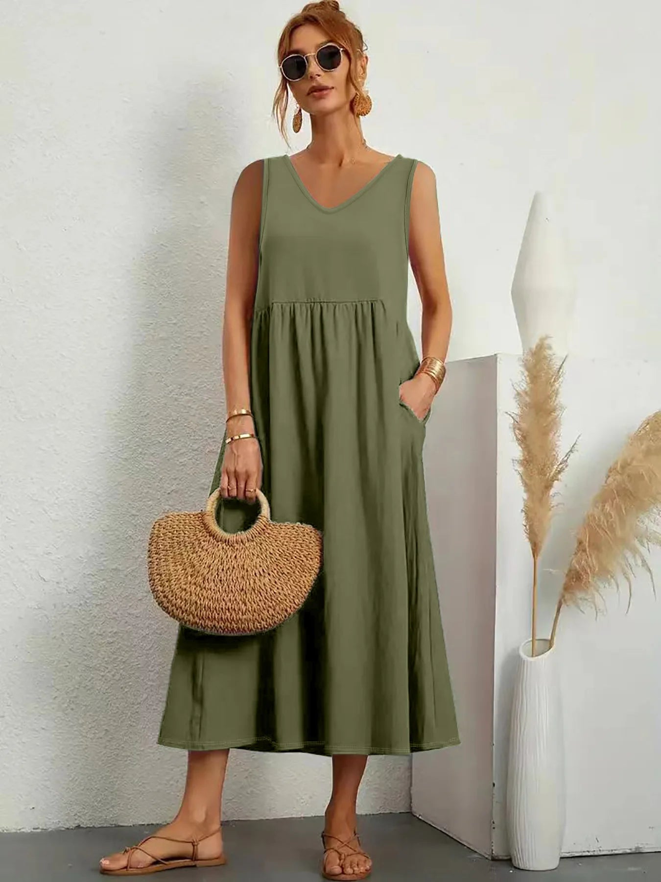 Vestido Casual Plus Size Feminino Sem Mangas