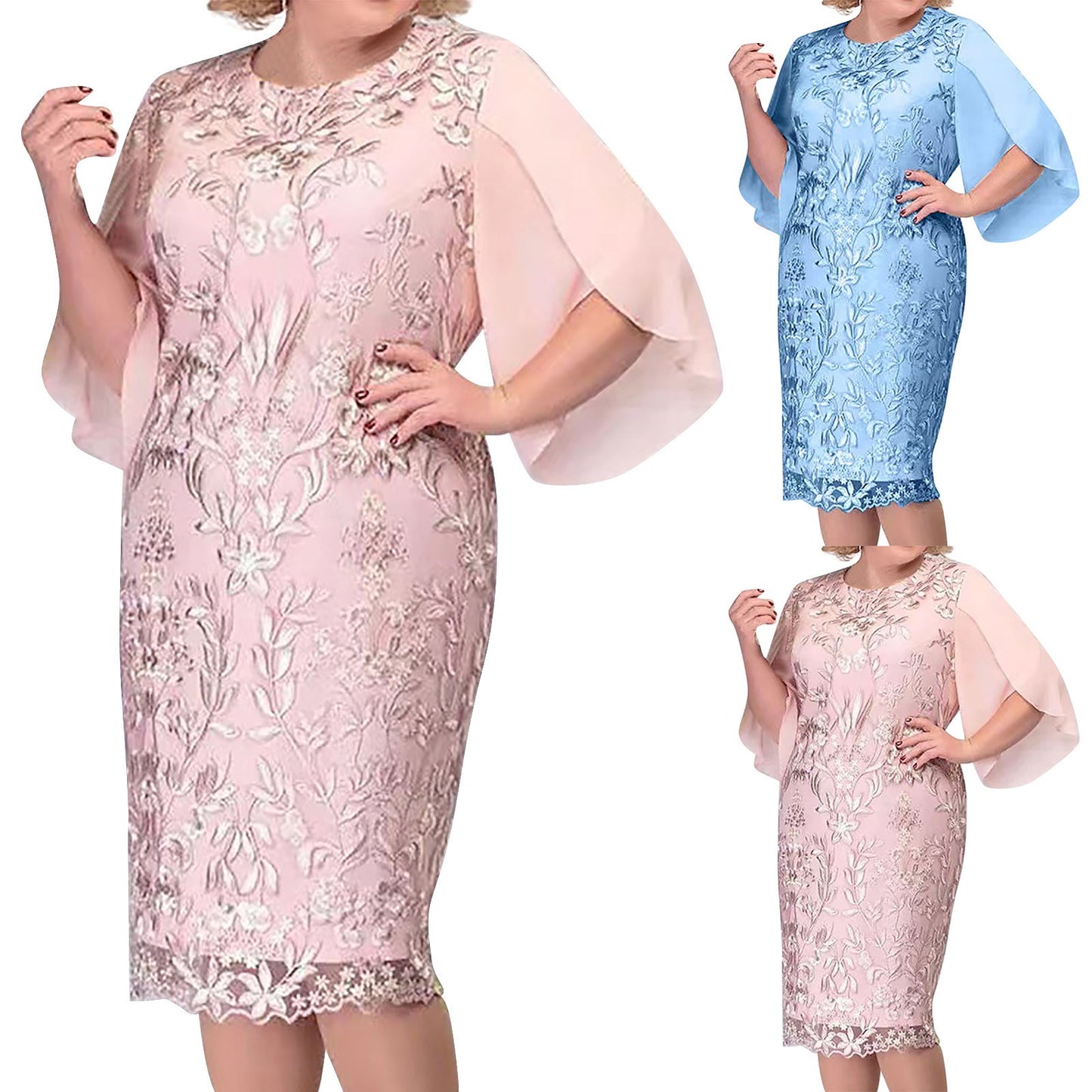 Vestido Elegante Bordado com Mangas Sino para Mulheres