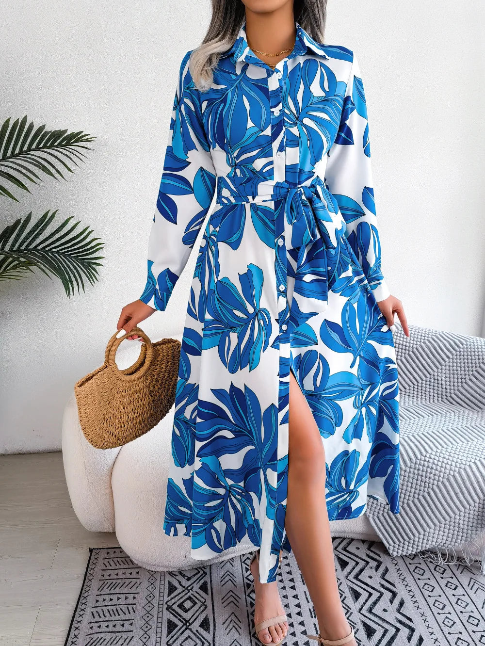 Vestido Floral Longo com Gola Polo