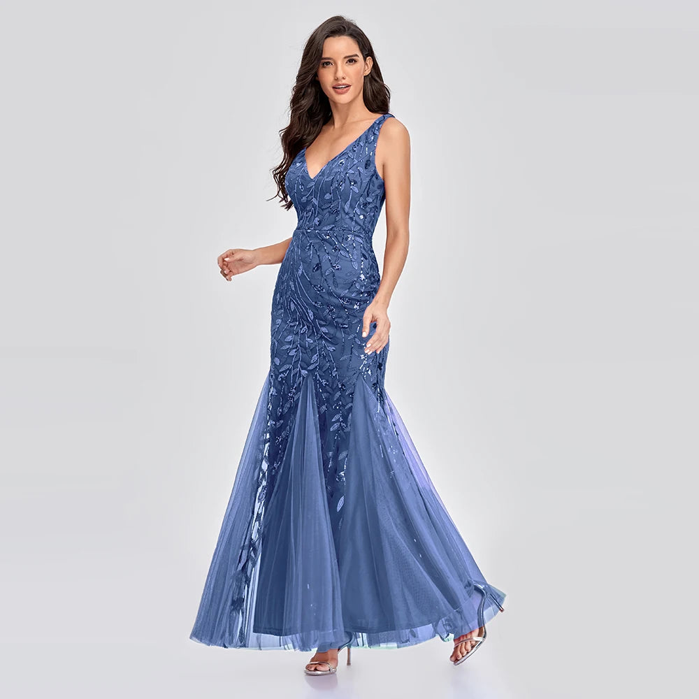 Vestido Cocktail Sem Mangas com Decote em V e Lantejoulas