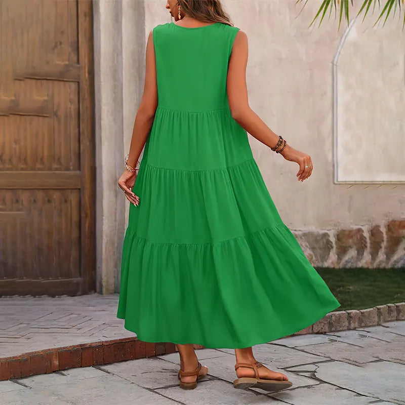 Vestido Longo Feminino Amarelo com Decote em V