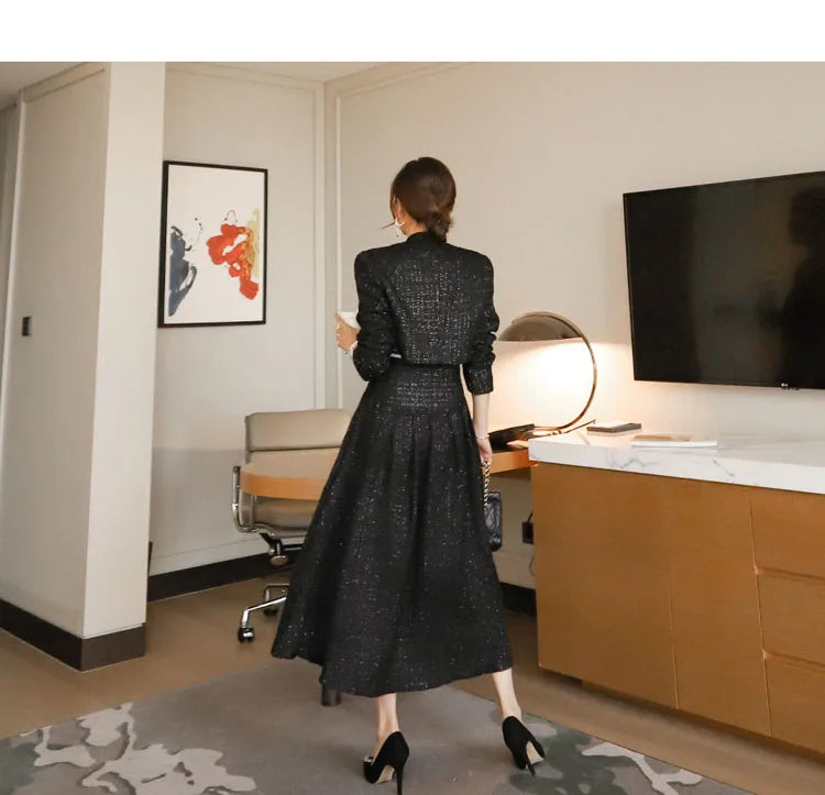Conjunto Elegante de Saia e Casaco de Lã