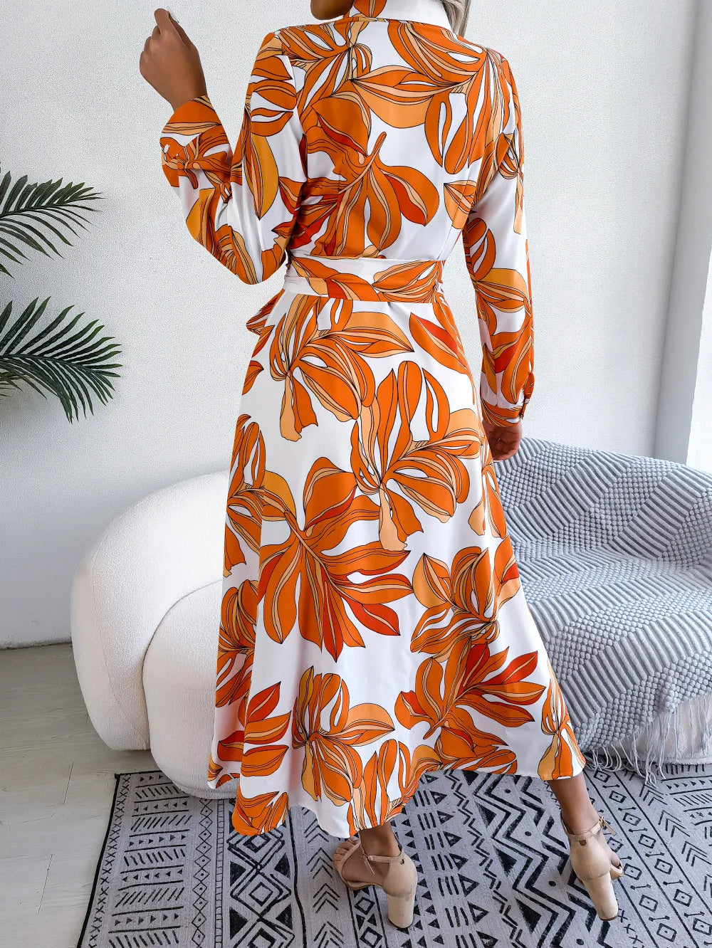 Vestido Floral Longo com Gola Polo