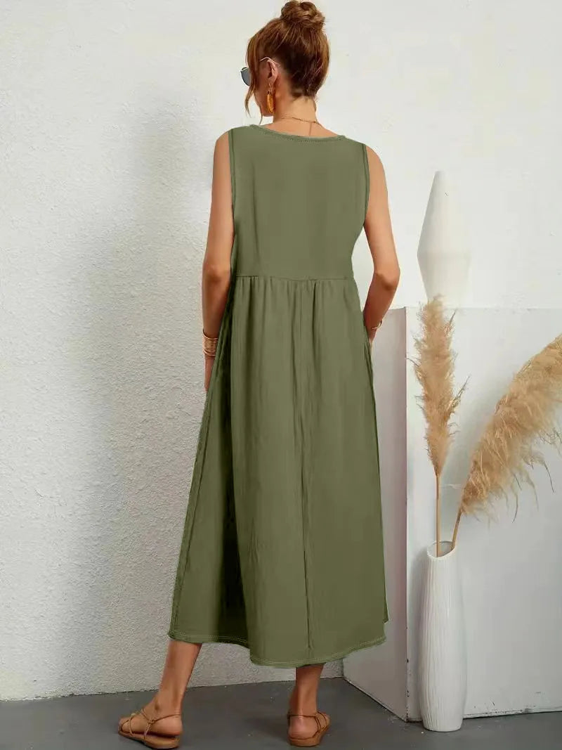Vestido Casual Plus Size Feminino Sem Mangas