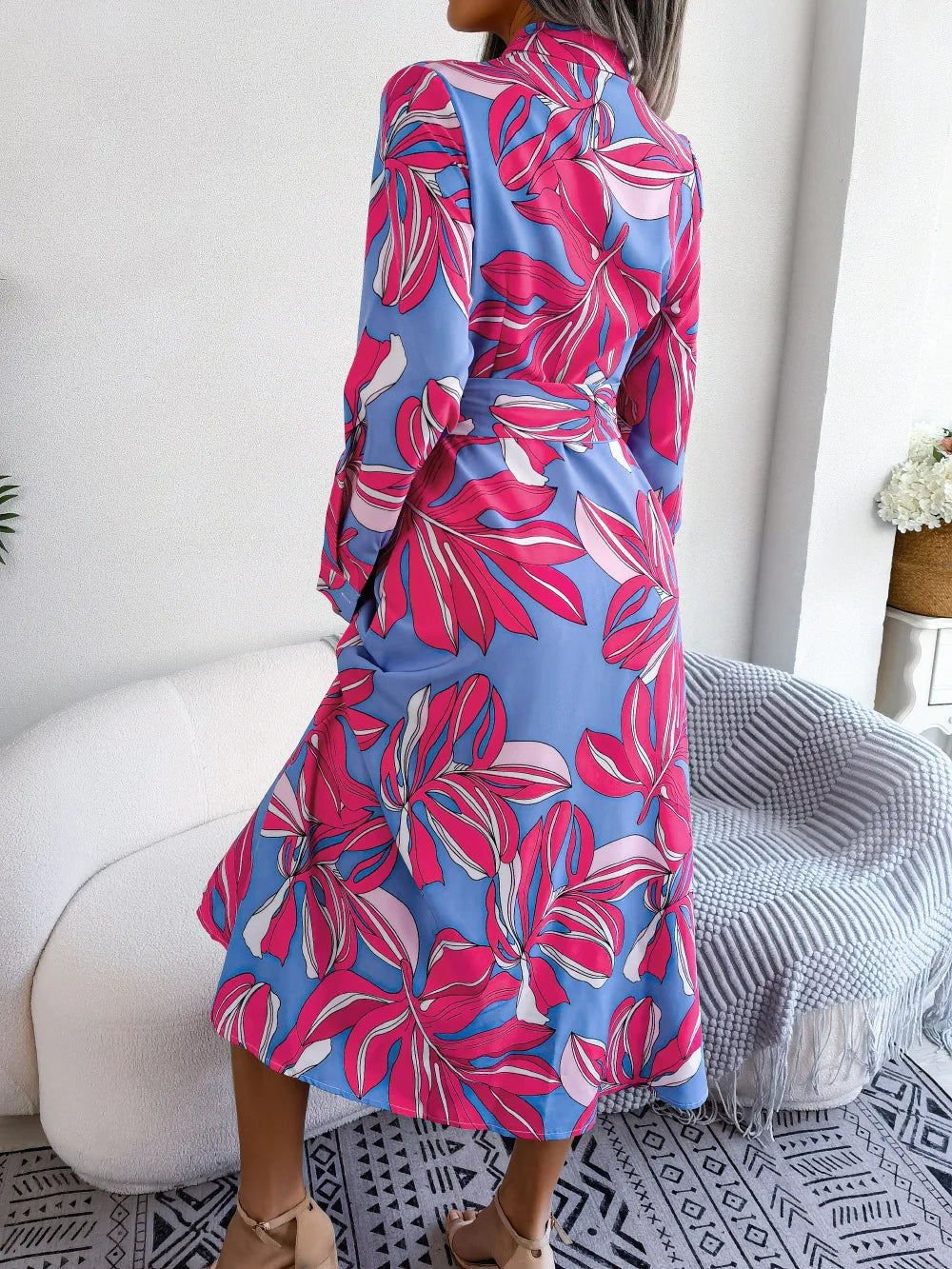 Vestido Floral Longo com Gola Polo