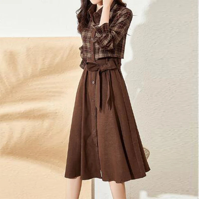 Vestido Midi Xadrez Elegante para Senhoras