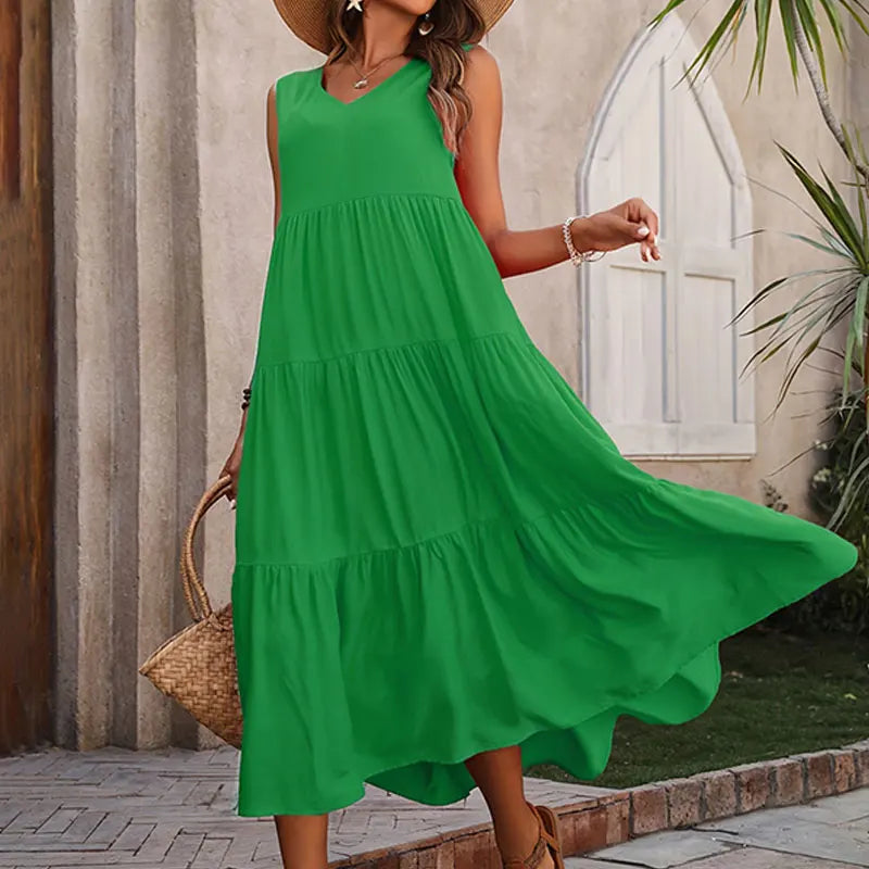 Vestido Longo Feminino Amarelo com Decote em V