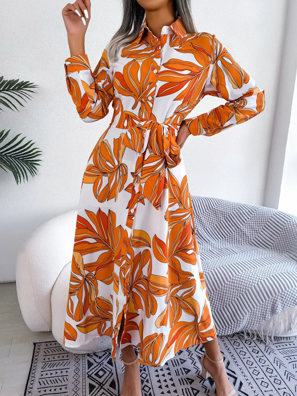 Vestido Floral Longo com Gola Polo