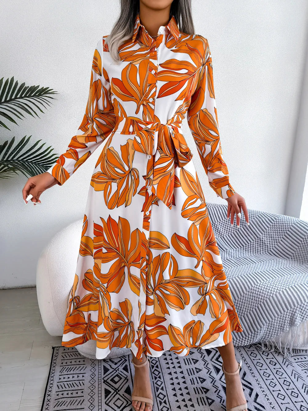 Vestido Floral Longo com Gola Polo