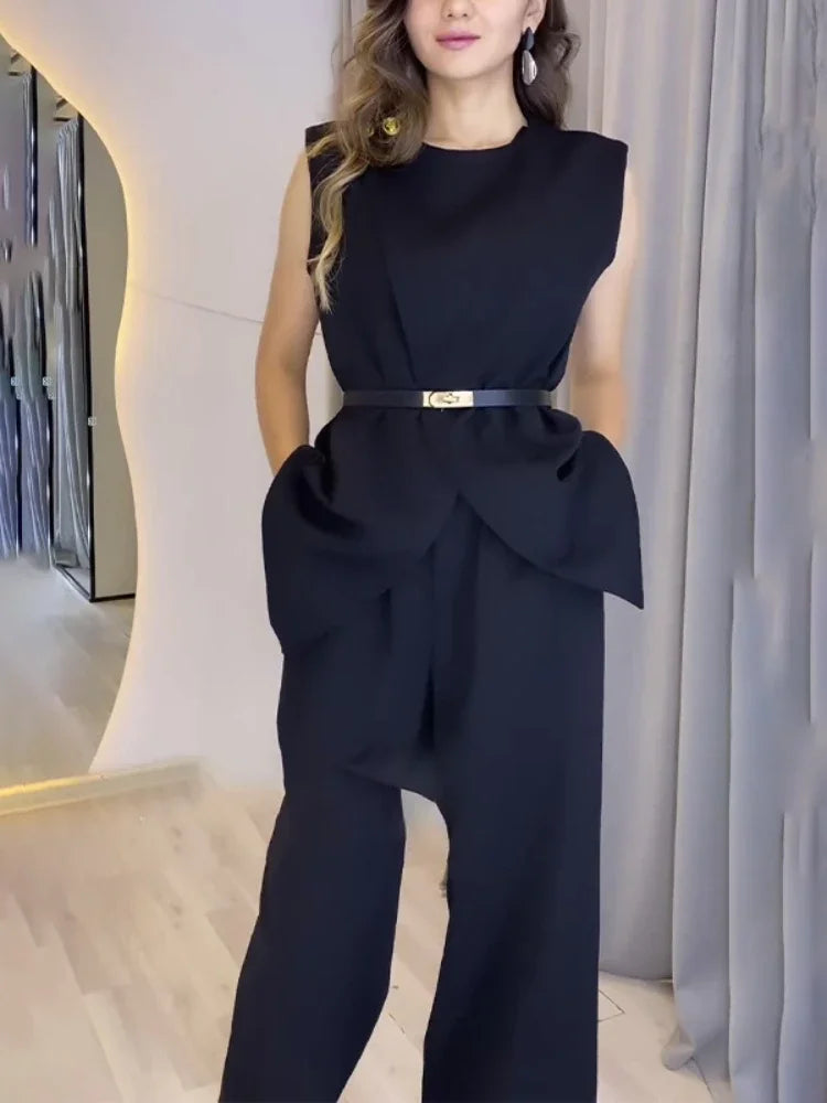 Conjunto Feminino Elegante com Calças Largas e Top Sem Mangas