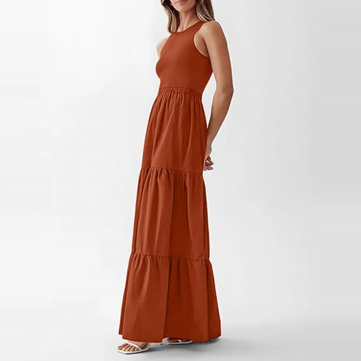 Vestido Longo de Praia Boêmio Sem Mangas