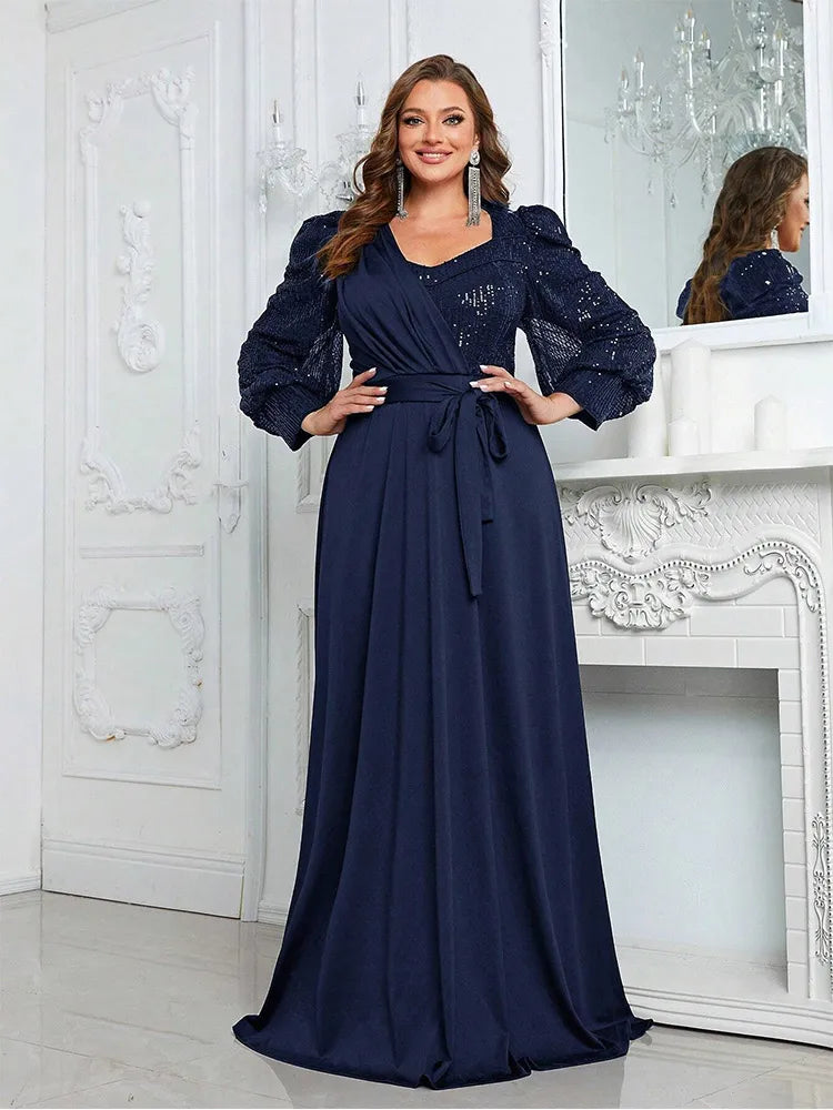 Vestido de Noite Feminino com Decote em V e Lantejoulas