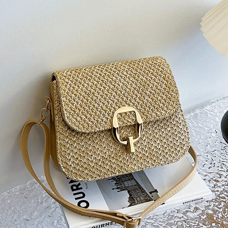 Bolsa de Palha Crossbody Estilosa para Praia