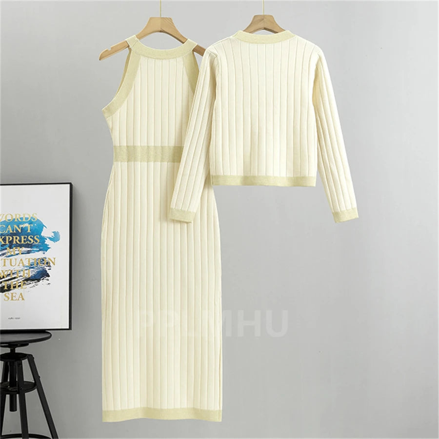 Conjunto de Vestidos Bodycon com Decote em V para Mulheres