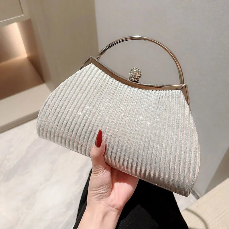 Bolsa de Noite Plissada Feminina com Glitter