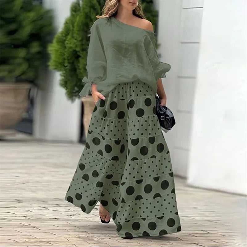 Conjunto Feminino Elegante com Saia Longa e Camisa Solta