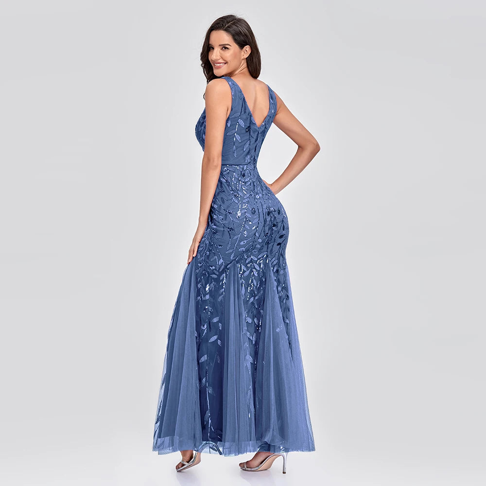 Vestido Cocktail Sem Mangas com Decote em V e Lantejoulas
