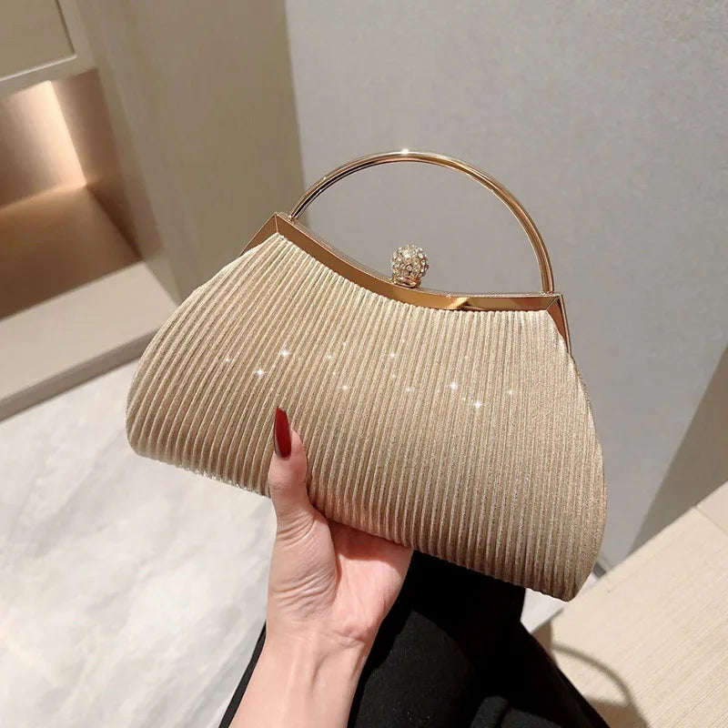 Bolsa de Noite Plissada Feminina com Glitter