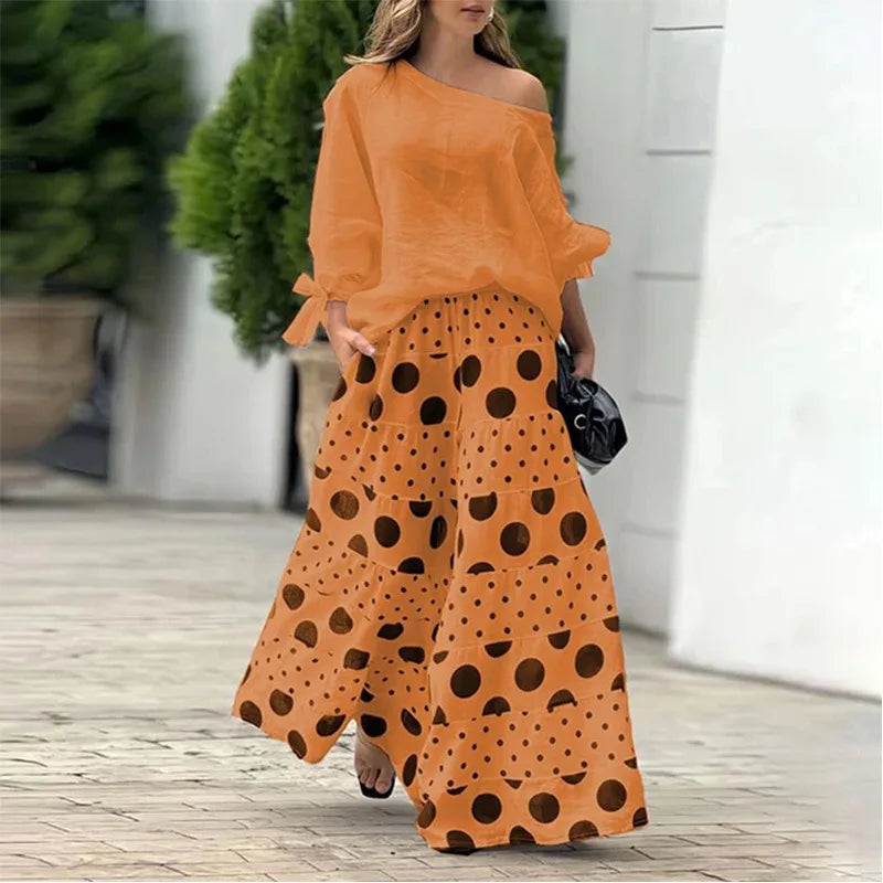 Conjunto Feminino Elegante com Saia Longa e Camisa Solta