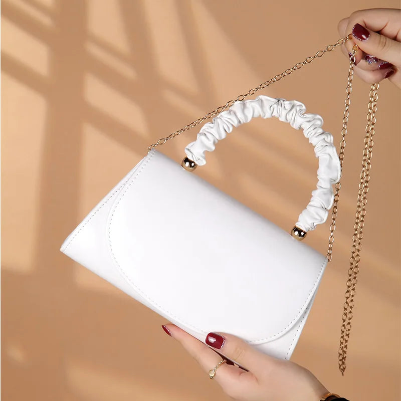 Bolsa de Couro Branca Feminina com Alça Superior