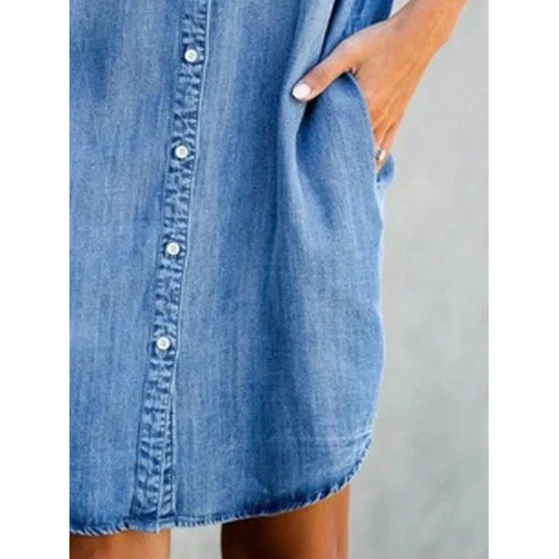 Vestido de Camisa Jeans Feminino com Bolso