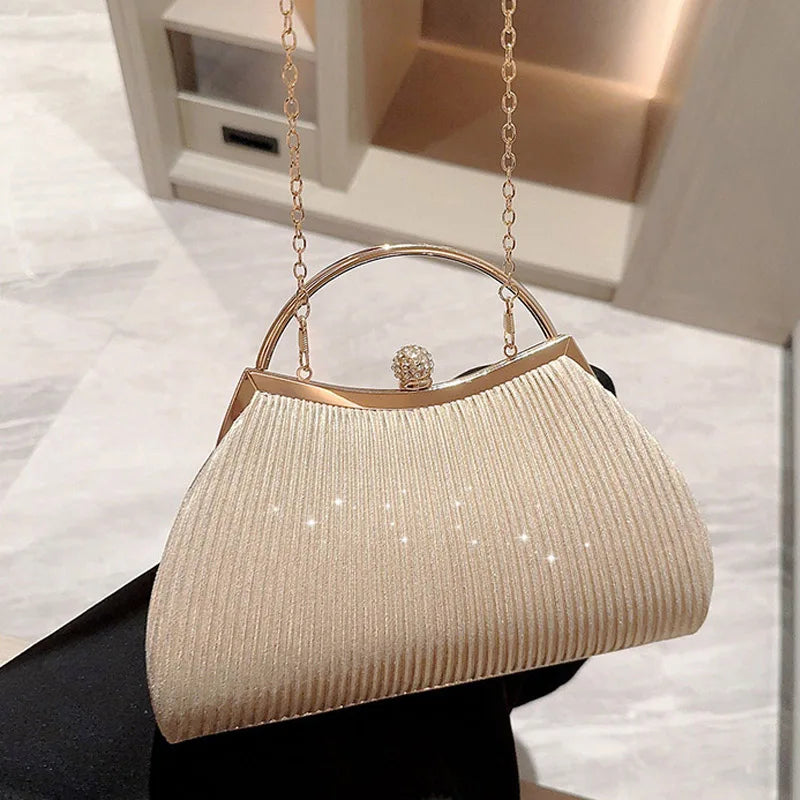 Bolsa de Noite Plissada Feminina com Glitter
