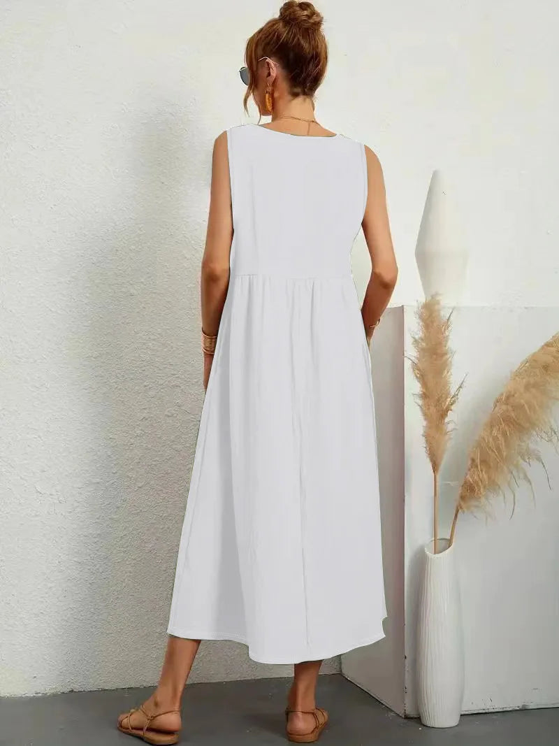 Vestido Casual Plus Size Feminino Sem Mangas