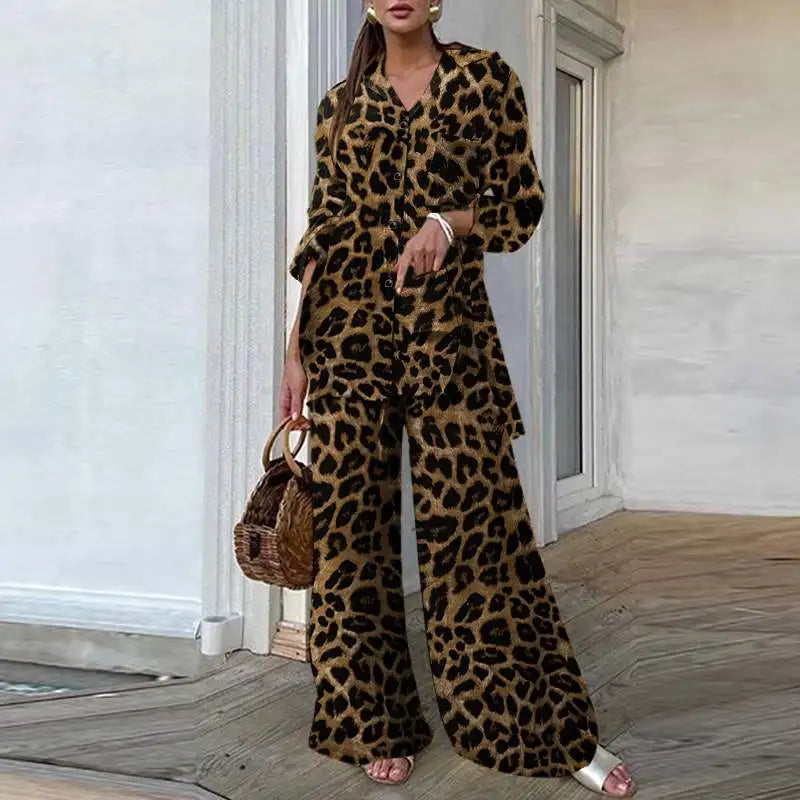 Conjunto Feminino Casual de Verão com Estampa de Leopardo