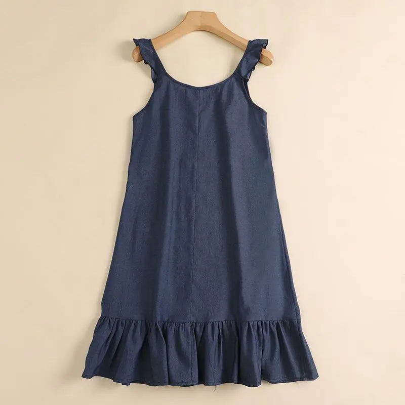 Vestido Boêmio Jeans Sem Mangas para Verão